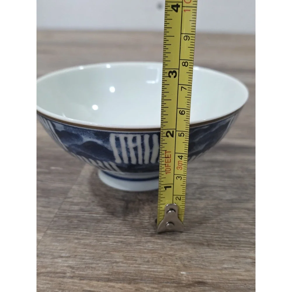 4 Japanese Blue & White Rice Bowls Floral, Mismatched 2
